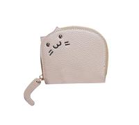 Portefeuille Femme Chat PU Cuir, Mignon Mini Porte Monnaie Pliable, Porte-Cartes bancaire avec Fermeture éclair, Pochette à Monnaie, Petit Porte Monnaie Court avec 11 Emplacements Cartes (Gris)