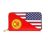 Portefeuille Femme Drapeau De L'Amitié Entre L'Amérique Et Le Kirghizistan Femme Pouch Bourse Original Retro Porte-Monnaie Longue Cuir Portefeuille pour La Fille, Femme, Ami