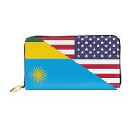 Portefeuille Femme Drapeau De L'Amitié Entre L'Amérique Et Le Rwanda Bourse Pochette Fermeture Éclair Cuir Portefeuille Longue Femme Pouch Bourse pour La Fille, Garcon, Amoureux