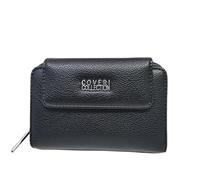 Portefeuille femme en simili cuir coloré pratique fonctionnel porte-monnaie argent cartes et documents logo en métal Coveri Collection Dimensions 14 x 9 x 2 cm Art. 05-7, Noir , 14X9X2, Contemporain