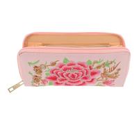Portefeuille Femme Ethnique à Fleurs, Grand Format Pu, Fermeture Zippée | Motif Brodé, Style Polyvalent, pour Voyage et Usage Quotidien, Rose, Pochette Compacte