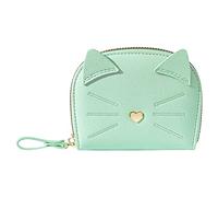 Portefeuille Femme Mode Chat Mignon Pasteur Polyvalent Pratique Fermeture Éclair Carte Sac à Main Dames Portefeuilles Grand (Vert, Taille unique)