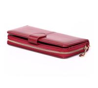 Portefeuille Femme Moyen Format en PU Rouge à Fermeture Zippée | Lanière Incluse, Usage Quotidien et Extérieur, Grosse Capacité pour Garder Vos Effets en Ordre