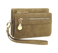 Portefeuille Femme Petit Porte Monnaie Femmes en Cuir PU Court Porte Feuilles pour Femme avec 10 Porte-Cartes, Portefeuilles Femme avec Zippé Pochette à Monnaie et Bracelet amovible(Beige camel)