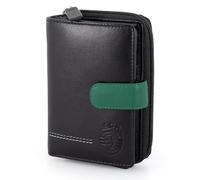Portefeuille Femme Sporting en Cuir avec Clip, 13 x 9,5 x 3 cm, Emplacements pour Cartes et Rabat, fenêtre pour Documents Photo, Compartiment à pièces et Billets, Protection RFID (Noir)
