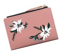 Portefeuille Femme Vertical à Fermeture Éclair, Broderie Élégante, Grand Portefeuille Multifonction pour Cartes et Monnaie, Couleur Rose Foncé, Léger et Portable, pour Voyage