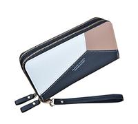 Portefeuille fin à double fermeture éclair pour femme - Longue et grande capacité - Portefeuille double couche - Épissure - Changement de couleur contrastée - Étui portefeuille en cuir pour Note 10+ -