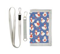 Portefeuille fin à trois volets pour femme avec cordon Motif canard Bleu marine, Dessin animé blanc mignon canard bleu marine, 1 size