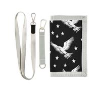 Portefeuille fin à trois volets pour homme et femme avec cordon de serrage Motif oiseaux chauves et étoiles Noir/blanc, Oiseau chauve haricots étoile noir blanc, 1 size