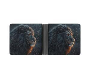 Portefeuille fin compact à deux volets avec belles images de lion, portefeuilles minimalistes pour hommes avec porte-cartes de crédit, fente pour pièces de monnaie en cuir, fenêtre d'identité, unisexe