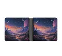 Portefeuille fin compact à deux volets coloré rétro en cuir sur le thème de l'espace, portefeuilles minimalistes pour homme avec porte-cartes de crédit, fente pour pièces de monnaie, fenêtre