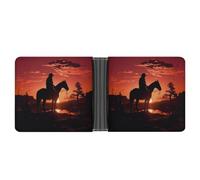 Portefeuille fin compact à deux volets Cowboy West en cuir, portefeuille minimaliste pour homme avec porte-cartes de crédit, fente pour pièces de monnaie, fenêtre d'identité, unisexe