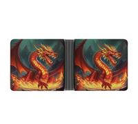 Portefeuille fin compact à deux volets Dragon King in Fire Portefeuille en cuir Portefeuille minimaliste pour homme avec porte-cartes de crédit fente pour pièces d'identité Fenêtre d'identification