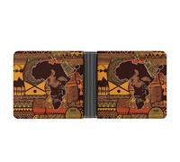 Portefeuille fin compact à deux volets en cuir avec carte africaine et motif ethnique, portefeuille minimaliste pour homme avec porte-cartes de crédit, fente pour pièces de monnaie, fenêtre d'identité
