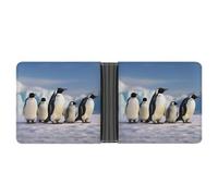 Portefeuille fin compact à deux volets en cuir avec cinq pingouins, portefeuille minimaliste pour homme avec porte-cartes de crédit, fente pour pièces de monnaie, fenêtre d'identité, unisexe