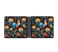 Portefeuille fin compact à deux volets en cuir avec motif d'art populaire poli, portefeuille minimaliste pour homme avec porte-cartes de crédit, fente pour pièces de monnaie, fenêtre d'identité