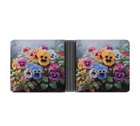 Portefeuille fin compact à deux volets en cuir avec motif fleurs de pensées, portefeuilles minimalistes pour homme avec porte-cartes de crédit, fente pour pièces de monnaie, fenêtre d'identité