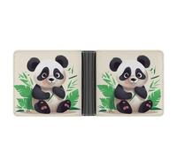 Portefeuille fin compact à deux volets en cuir avec motif panda, étoiles, portefeuilles minimalistes pour homme avec porte-cartes de crédit, fente pour pièces de monnaie, fenêtre d'identité, unisexe