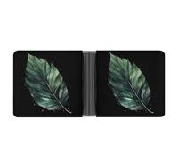 Portefeuille fin compact à deux volets en cuir en forme de feuille verte, portefeuille minimaliste pour homme avec porte-cartes de crédit, fente pour pièces de monnaie, fenêtre d'identité, unisexe