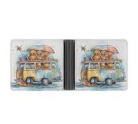 Portefeuille fin compact à deux volets en cuir pour camion et ours, portefeuille minimaliste pour homme avec porte-cartes de crédit, fente pour pièces de monnaie, fenêtre d'identité, unisexe