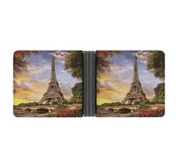 Portefeuille fin compact à deux volets en cuir Tour Eiffel Paris Portefeuille minimaliste pour homme avec porte-cartes de crédit fente pour pièces d'identité et fenêtre unisexe