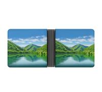 Portefeuille fin compact à deux volets Green Hills and Water Portefeuille en cuir minimaliste pour homme avec porte-cartes de crédit, fente pour pièces de monnaie et fenêtre d'identité, unisexe