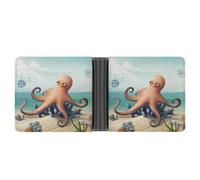 Portefeuille fin compact à deux volets, portefeuille de plage, poulpe, étoile de mer, portefeuille minimaliste pour homme avec porte-cartes de crédit, fente pour pièces de monnaie, fenêtre d'identité