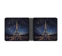 Portefeuille fin compact à deux volets, portefeuille en cuir Paris Eiffel, portefeuille minimaliste pour homme avec porte-cartes de crédit, fente pour pièces de monnaie, fenêtre d'identité, unisexe