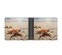 Portefeuille fin compact à deux volets, portefeuille en cuir paysage de plage, portefeuille minimaliste pour homme avec porte-cartes de crédit, fente pour pièces de monnaie, fenêtre d'identité