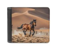 Portefeuille fin en cuir avec poche avant et pince à billets en cuir avec blocage RFID, motif cheval courant dans la tempête du désert