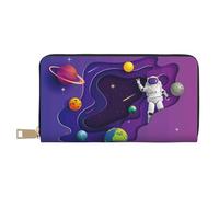 Portefeuille fin en cuir pour homme et femme - Astronaute en mission dans l'espace extra-atmosphérique - Portefeuille pour homme et femme avec fermeture éclair