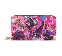 Portefeuille fin en cuir pour homme et femme - Motif bouledogue français cool No.101 - Avec fermeture éclair