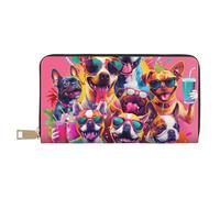 Portefeuille fin en cuir pour homme et femme - Motif bouledogue français n°101 - Avec fermeture éclair