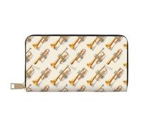 Portefeuille fin en cuir pour homme et femme - Portefeuille tendance avec fermeture éclair et imprimé trompette dorée
