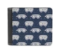 Portefeuille fin en cuir pour homme - Motif lunettes de ski bleu marine - Petit portefeuille fin à deux volets avec poche avant et porte-cartes