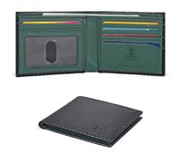 Portefeuille fin en cuir pour homme - Portefeuille RFID pour 6 porte-cartes de crédit ultra fin cadeau pour homme, poche avant, design minimaliste, Noir carbone/vert, S, Minimaliste