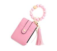 Portefeuille fin en cuir PU, étui pour cartes de crédit avec pompon, bracelet élégant, portefeuille fin, fermeture éclair, poche de poignet, poche à clés, voyage, shopping, rendez-vous, sac à main