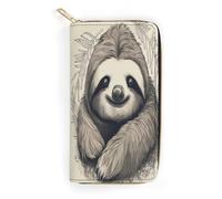 Portefeuille fin en cuir synthétique pour cartes de crédit et monnaie avec fermeture éclair et fenêtre - Motif : Sloth My Spirit - Pour homme et femme, Style :, 19.7x10.5cm