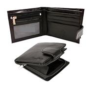 Portefeuille fin en cuir véritable avec blocage RFID pour homme avec poche zippée pour pièces de monnaie, compartiments pour billets, porte-cartes et fenêtre pour carte d'identité, noir profond,