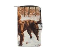 Portefeuille fin et élé à deux volets avec boucle, orné d'un épagneul des champs dans un paysage hivernal, pour hommes et femmes. Un épagneul des champs dans un paysage hivernal. Porte-cartes humo