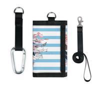 Portefeuille fin et léger à rayures avec motif ancre et fleurs