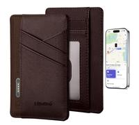 Portefeuille fin Finy My de remplacement pour AirTag intégré pour homme, portefeuille fin en cuir de qualité supérieure avec poche avant et fenêtre pour carte d'identité, blocage RFID, marron foncé,