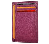 Portefeuille fin minimaliste en cuir véritable pour homme et femme - Poche avant avec blocage RFID, porte-cartes de crédit, portefeuille élégant, Rose foncé, S, Minimaliste