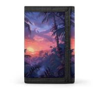 Portefeuille fin pour homme avec motif arbre au coucher du soleil - Portefeuille à trois volets en polyester minimaliste - Convient pour le travail, les voyages et un usage quotidien, Arbre au coucher
