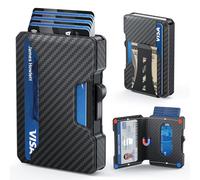 Portefeuille fin pour homme - Portefeuille minimaliste pour homme avec pince à billets, étui pour cartes pop-up en aluminium et fentes en cuir, porte-cartes de crédit, portefeuille anti-RFID pour