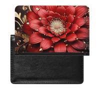 Portefeuille fin pour passeport et partition de violon avec blocage RFID et emplacements pour cartes de crédit pour femme/homme, Fleur rouge et dorée, One Size, Moderne