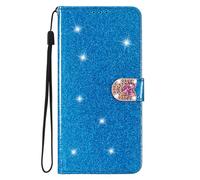 Portefeuille Flip Case pour Xiaomi Redmi Note 9 5G,Coque en Cuir Glitter Etui Flip à Rabat Clapet Glitter Paillette Cover Housse Antichoc Portefeuille Cuir PU Housse pour Xiaomi Redmi Note 9T - Blue