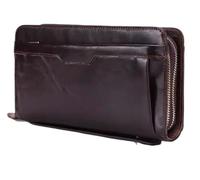 Portefeuille for Homme, Pochette Longue en Cuir de Vache avec Double Fermeture éclair et Pince à Billets, Porte-Monnaie for Homme(Dark Brown)