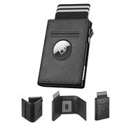 Portefeuille Homme AirTag avec XL Porte-Monnaie, Pop up Porte Carte AirTag pour 7+ Cartes,1 ID Fenêtres & 10+ Billets Portefeuilles et Porte-Cartes avec Blocage RFID & Fermeture Magnétique (Noir)