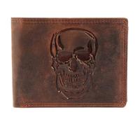 Portefeuille homme - AKZENT - RFID horizontal tête de mort - Cuir véritable - Marron - Bouton-pression